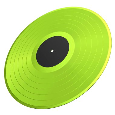 Black vinyl LP record with label isolated on white background. 3d render of musical long play album disc 33 rpm