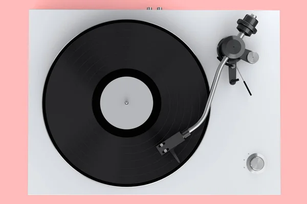 Vinyl record player or DJ turntable with retro vinyl disk on pink background. 3d render of sound equipment and concept for sound entertainment.