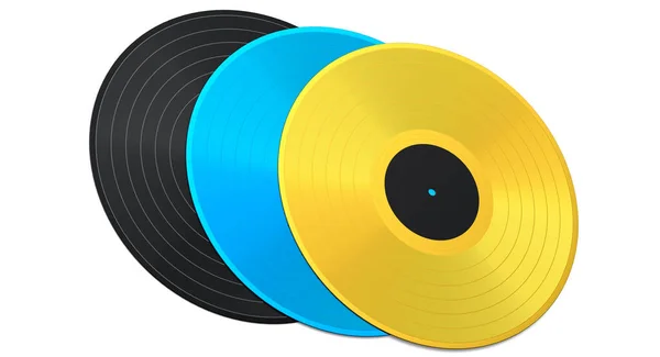 Set Vinyl Records Label Isolated White Background Render Musical Long — Fotografia de Stock
