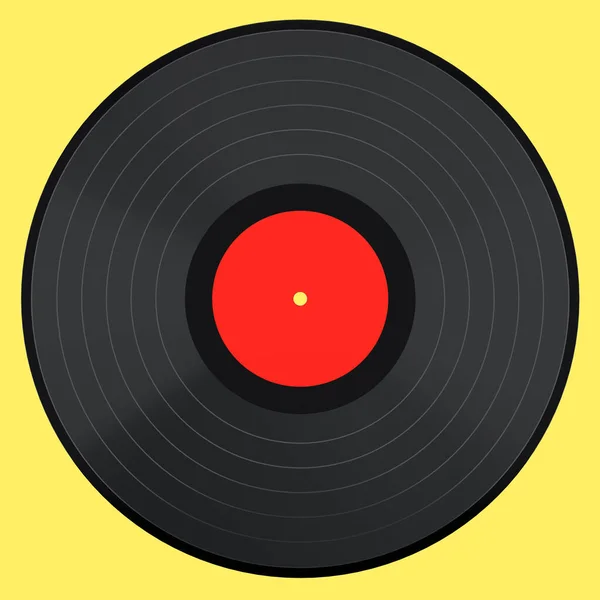 Black Vinyl Record Label Isolated Yellow Background Render Musical Long — Photo