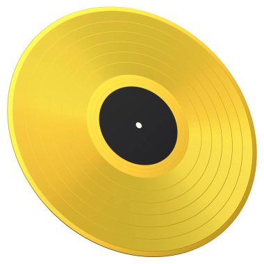 Black vinyl LP record with label isolated on white background. 3d render of musical long play album disc 33 rpm
