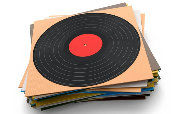 Black Vinyl Record Heap Covers Isolated White Background Render Musical — Photo