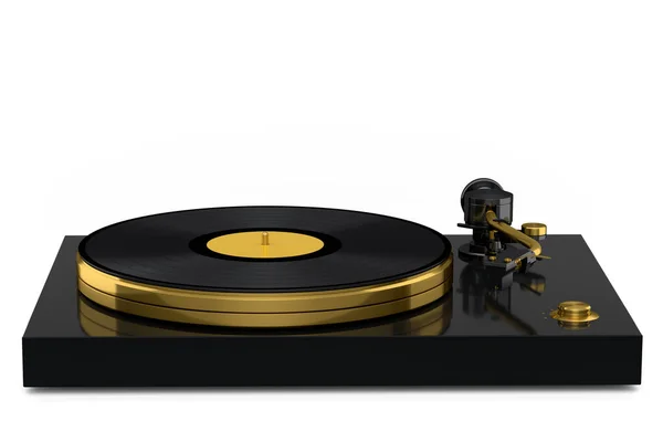 Vinyl Record Player Turntable Retro Vinyl Disk White Background Render — 图库照片