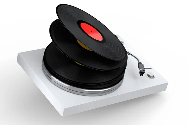 Vinyl Record Player Turntable Flying Vinyl Plate White Background Render — Stockfoto