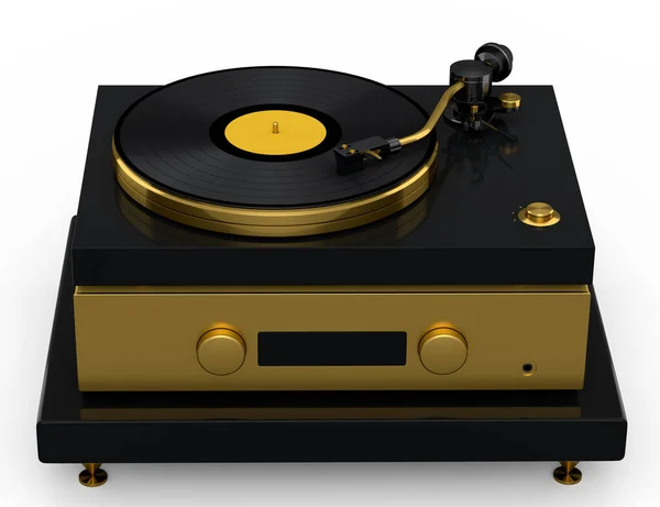 Vinyl Record Player Turntable Retro Vinyl Disk White Background Render — ストック写真