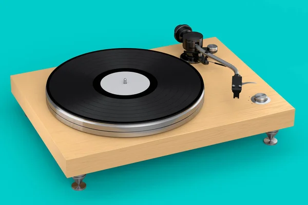 Vinyl Record Player Turntable Retro Vinyl Disk Green Background Render — ストック写真