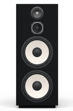 Hoparlörlü hoparlörler beyaz arka planda izole edildi. Ses kayıt stüdyosu için müzik kutusu gibi 3D ses ekipmanları oluştur