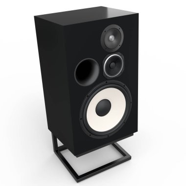 Hoparlörlü Hi-Fi hoparlörleri beyaz arka planda izole edildi. Ses kayıt stüdyosu için müzik kutusu gibi 3D ses ekipmanları oluştur