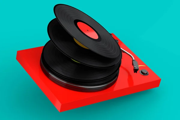 Vinyl Record Player Turntable Flying Vinyl Plate Green Background Render — Fotografia de Stock