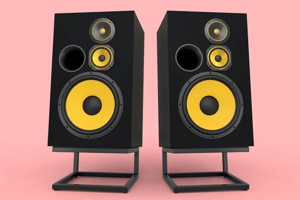 Speakers Loudspeakers Stand Isolated Pink Background Render Audio Equipment Boombox — Stock Photo, Image