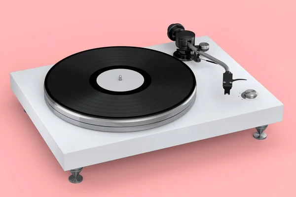 Vinyl Record Player Turntable Retro Vinyl Disk Pink Background Render — 图库照片