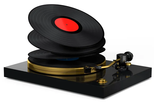Vinyl Record Player Turntable Flying Vinyl Plate White Background Render — Photo