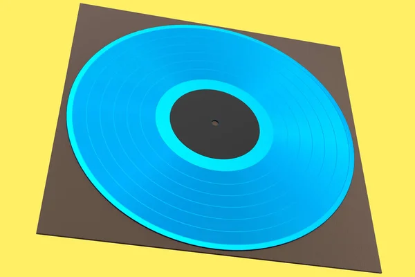 Black Vinyl Record Cover Isolated Yellow Background Render Musical Long — 스톡 사진