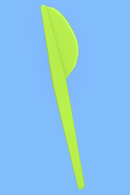 Çevre dostu tek kullanımlık aletler, mavi arka plandaki bıçak gibi. 3D dünyayı kurtarma ve sıfır atık kavramı