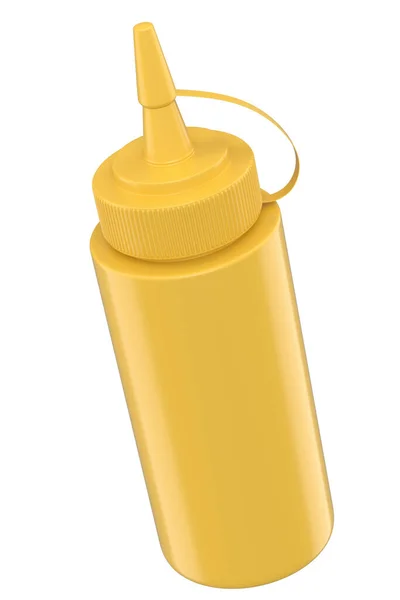 Пластикова Пляшка Гірчичного Соусу Ізольована Білому Тлі Рендеринговий Соус Курячих — стокове фото