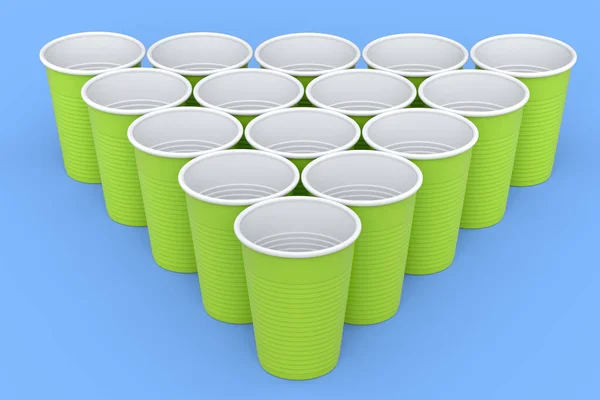 Set Plastic Disposable Party Cup Isolated Blue Background Render Take — Foto de Stock