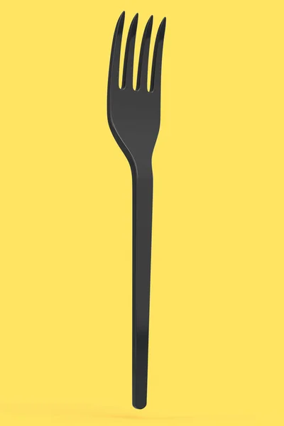Eco Friendly Disposable Utensils Fork Yellow Background Render Concept Earth — Stock Photo, Image