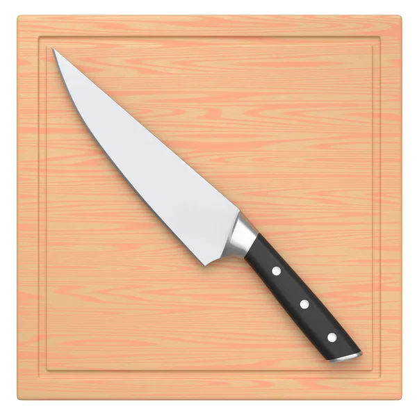 Nóż Kuchenny Szefa Kuchni Drewnianej Desce Odizolowanej Białym Tle Renderowanie — Zdjęcie stockowe