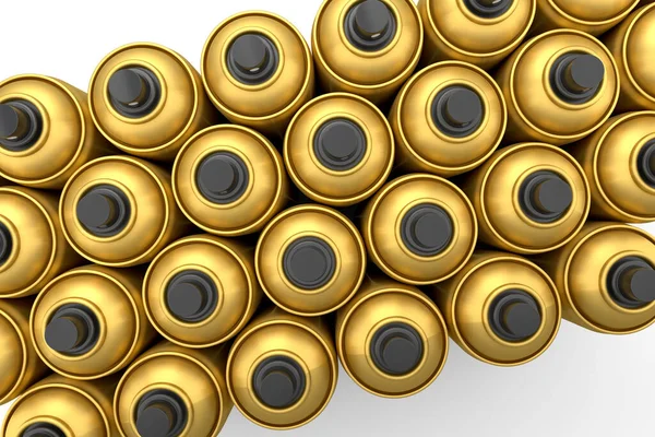 Set Gold Spray Paint Cans Row White Background Render Spray — стоковое фото