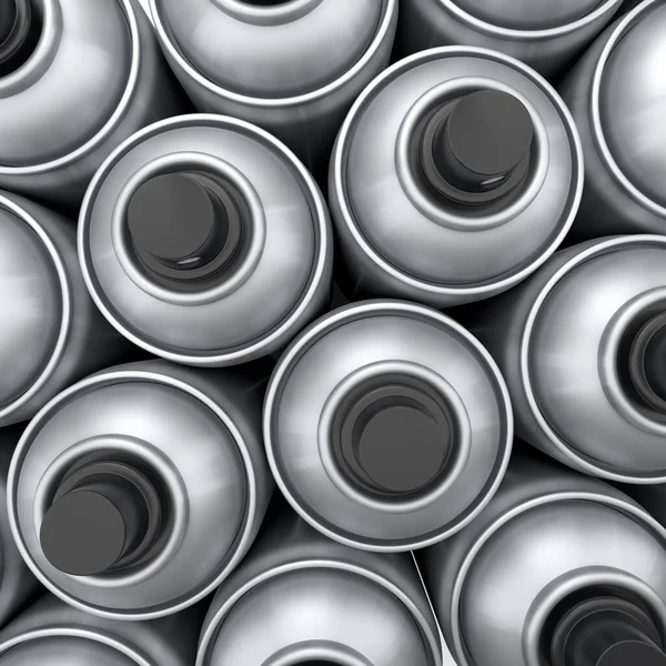 Set Silver Spray Paint Cans Row White Background Render Spray — 스톡 사진