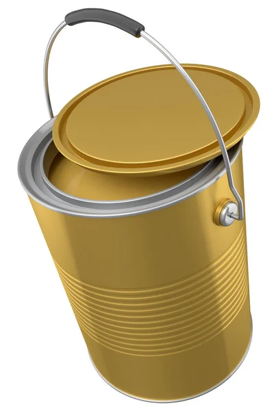 Open Metal Can Buckets Paint Handle White Background Render Renovation — стоковое фото