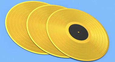 Mavi arka planda izole edilmiş plak plakları. Müzikal uzun çalma CD 'si 3D yorumlayıcı 33 rpm