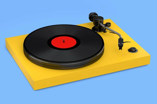 Vinyl Record Player Turntable Retro Vinyl Disk Blue Background Render — Foto de Stock