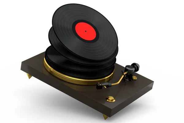 Vinyl Record Player Turntable Flying Vinyl Plate White Background Render — Stock Photo, Image