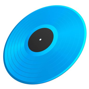 Black vinyl LP record with label isolated on white background. 3d render of musical long play album disc 33 rpm