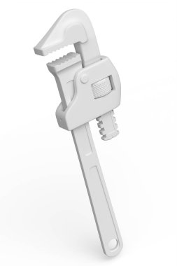 Ayarlanabilir boru anahtarı, anahtar ya da su tesisatı beyaz monokrom arka planda izole edilmiş. Marangozluk işi veya ahşap araçları için 3d görüntüleme ve illüstrasyon