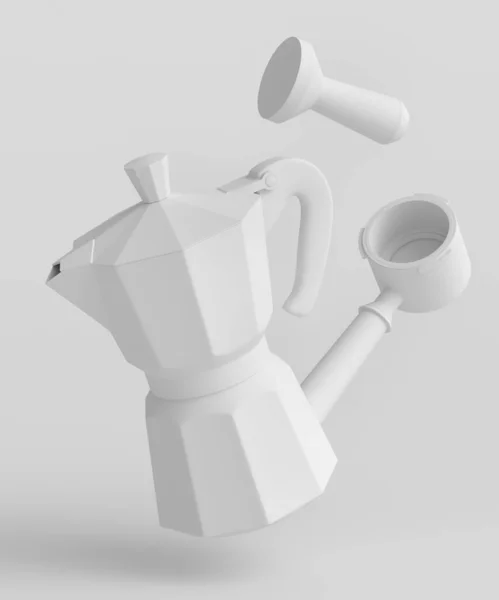 Espresso Coffee Machine Horn Geyser Coffee Maker Preparing Breakfast Monochrome — Stock Photo, Image