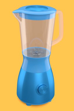 Turuncu arka planda izole edilmiş sağlıklı meyve suyu yapmak için elektrikli blender. Yemek pişirmek için 3D mutfak aleti