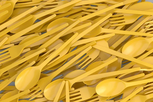 Heap Disposable Utensils Spoon Fork Knife White Background Render Concept — Φωτογραφία Αρχείου