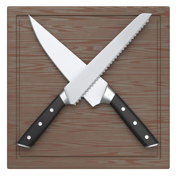 Šéfkuchařovy Kuchyňské Nože Dřevěné Desce Izolované Bílém Pozadí Provedení Řeznický — Stock fotografie