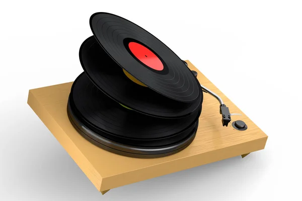 Vinyl Record Player Turntable Flying Vinyl Plate White Background Render — Zdjęcie stockowe