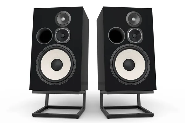 Speakers Loudspeakers Stand Isolated White Background Render Audio Equipment Boombox — Stock Photo, Image