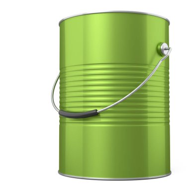 Kapalı metal kutu ya da beyaz arka planda tutacağı olan boya kovaları. 3D yenileme konsepti ve iç tasarım