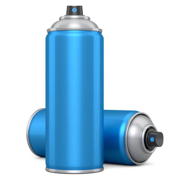 Банки распылительной краски изолированы на белом фоне. 3d визуализировать баллон с краской и диспенсер