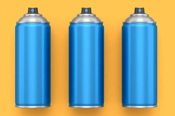 Set of spray paint cans isolated on yellow background. 3d render spray paint bottle and dispenserCan of spray paint isolated on white background. 3d render spray paint bottle and dispenser
