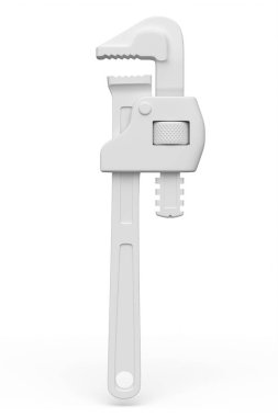 Ayarlanabilir boru anahtarı, anahtar ya da su tesisatı beyaz monokrom arka planda izole edilmiş. Marangozluk işi veya ahşap araçları için 3d görüntüleme ve illüstrasyon