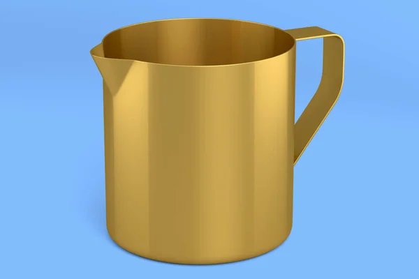 Stainless Steel Milk Frothing Pitcher Cup Handle Isolated Blue Background — Foto Stock