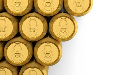 Beyaz arka planda bir grup alüminyum bira ya da soda kutusu. Mini buzdolabı için 3D alkol veya enerji içeceği maketi