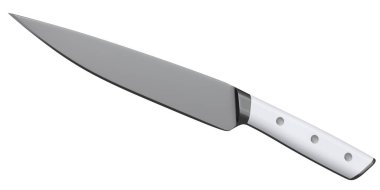 Şefin mutfak bıçağı beyaz arka planda izole edilmiş ahşap saplı. 3 boyutlu kasap bıçağı ya da profesyonel mutfak aletleri.