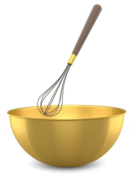 Metal Bowl Whisk Preparation Dough Isolated White Background Render Cooking — Stock Photo, Image