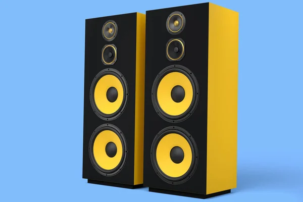 Speakers Loudspeakers Isolated Blue Background Render Audio Equipment Boombox Sound — Stock Photo, Image