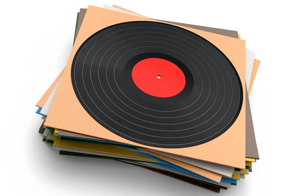 Black Vinyl Record Heap Covers Isolated White Background Render Musical — Stock Fotó