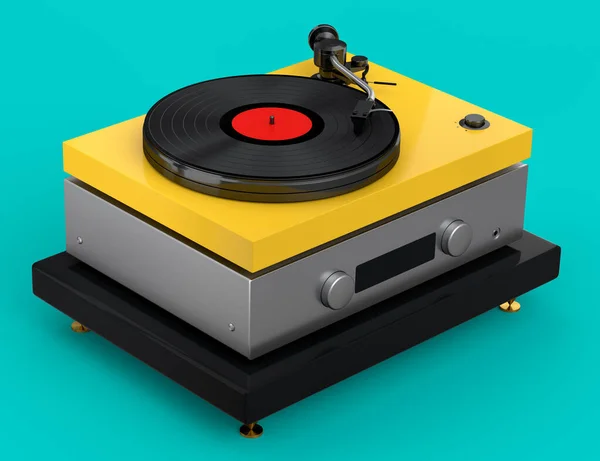 Vinyl Record Player Turntable Retro Vinyl Disk Green Background Render — Stockfoto