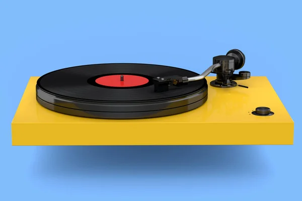 Vinyl Record Player Turntable Retro Vinyl Disk Blue Background Render Fotos de stock libres de derechos