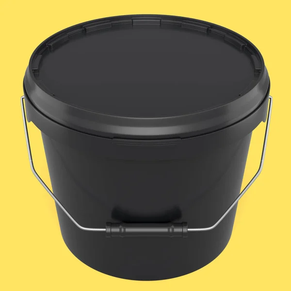 Closed Plastic Can Buckets Paint Handle Yellow Background Render Renovation — 스톡 사진