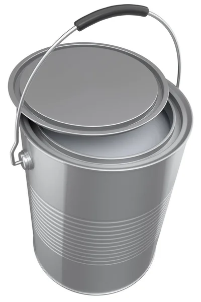敞开的金属罐或装有白色背景手柄的油漆桶 翻新概念和室内设计的三维渲染 — 图库照片